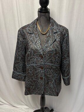 Womens Paisley Blazer Size 16 Monterey Bay Jacket Brown Blue Casual Career